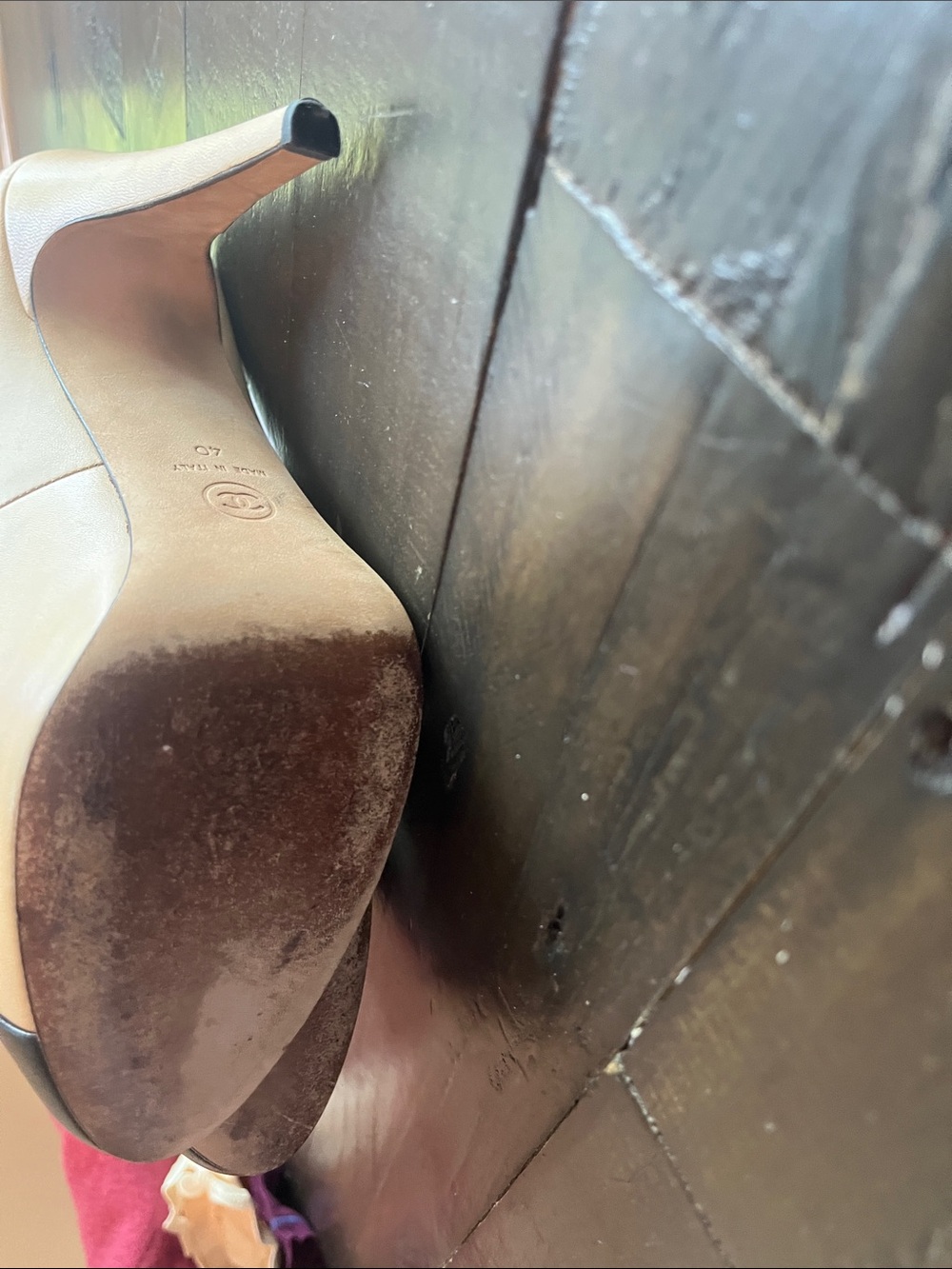 CHANEL Beige Leather Pumps with Black Cap Toes - Picture 13 of 17